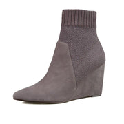 Cecelia New York Renata Pointy Toe Sock Bootie Sable Brown Wedge Ankle Booties