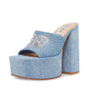 Steve Madden Tricks Denim Multi Block Heel Squared Toe Slip On Platform Sandals