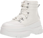 Steve Madden Husky White Leather Lace Up Hiker Wedge Platform Sneaker Ankle Boot