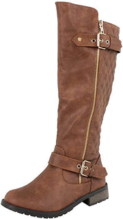 FOREVER Mango-21 Winkle Back Shaft Side Zip Knee High Flat Riding Boots Tan NB