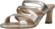 Cole Haan Alyse Gold Leather Round Open Toe Slip On Strappy Block Heeled Sandals