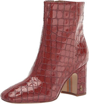 Sam Edelman Fawn Rust Croc Patent Block Heel Squared Toe Fashion Boots (Wide)