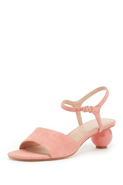 Pour La Victoire Dora Leather Sphere Kitten Heel Sandal Retro Open Dress Pumps (5.5, Coral)