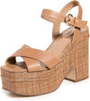 Sam Edelman Trianna Cuoio Brown Square Open Toe Ankle Strap Block Heeled Sandals