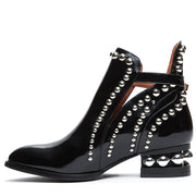 JEFFREY CAMPBELL Rylance Silver Embellished Black Box Leather Rocker Booties