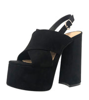 Luxemoda Kimberly Black Wrapped Platform Retro Block Heel Peep Toe Mule Sandals