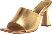 Sam Edelman Carmen Sun Gold Leather Spool Heel Open Squared Toe Heeled Sandals