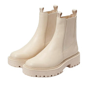 Sam Edelman Laguna Modern Ivory Leather Chelsea Rounded Toe Pull On Wide Boots