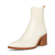 Steve Madden Abriel Bone White Leather Pointed Toe Pull On Western Ankle Booties