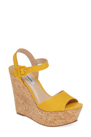 Steve Madden Women's Citrus-C Wedge Sandal Yellow Suede Cork Open Toe Platform