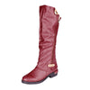 Rosy Knee Red Fashion Rounded Toe Zipper Low Block Heeled Riding Boots