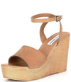 Steve Madden Welsh Camel Nubuck Ankle Strap Open Toe Platform Wedge Sandal