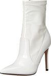 Nine West Jody White Patent Stiletto Heel Pointy Toe Pull On Dress Ankle Boots