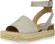 Soda Topic Gray Espadrilles Flatform Studded Wedge Ankle Strap Open Toe Sandals (7 M US, Gray Nubuck)