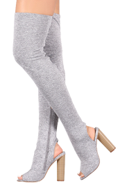 Cape Robbin Connie Grey Stretchy OTK Zip High Heeled Open Toe and Heel Sandals