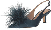 Sam Edelman Bianka Pacific Navy Feather Slingback Kitten Heel Pointed Toe Pumps