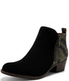 Lucky Brand Basel Black Camo Almond Toe Ankle Block Low Heel Zipper Boots