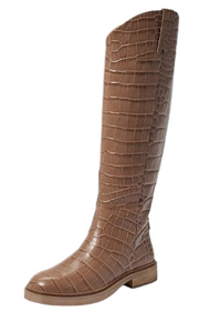 Sam Edelman Fable Cedarwood Croc Wide Calf Leather Block Heel Rounded Toe Boots