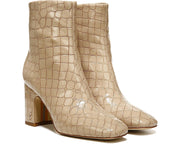 Sam Edelman Fawn 2 Chai Latte Croc Patent Stacked Block Heel Square Toe Fashion Ankle Boot