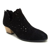 Qupid Women's Travis Black Suede Cut Out Perforated Bootie Cut Out Shootie