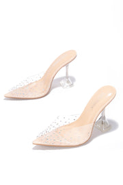 Cape Robbin SPACEY Nude Clear PVC Mules Pointed Rhinestone Pumps Sandals