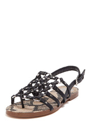 Vince Camuto Richintie Black Leather Caged Strappy Flat Open Sling Back Sandals