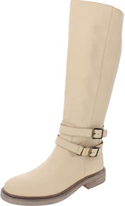 Sam Edelman Freda Eggshell Nude Leather Buckle Flat Knee High Riding Boots