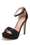 Lauren Lorraine Eifel Open Toe Rhinestone Ankle Strap Open Platform Prom Pumps