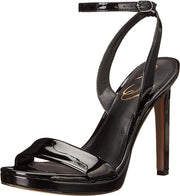 Sam Edelman Jade Black Patent Rounded Open Toe Stiletto Heel Ankle Strap Sandals