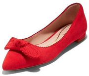 Cole Haan Bellport Bow Skimmer True Red Suede Pointed Toe Slip On Ballet Flats