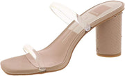 Dolce Vita Noles Nude Vinyl Slip On Squared Open Toe Strappy Heeled Sandals