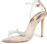 Schutz Elyda Clear Transparent Gold Bow Ankle Strap Open Toe Heel Sandals