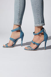 Schutz Suely New Ocean Blue Nubuck Strappy High Heel Single Sole Dainty Sandals