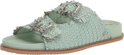 Sam Edelman Oaklyn Mint Woven Leather Buckle Embellished Strap Slides Sandals