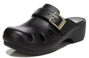 Dr. Scholl's Original 365 Black Slip On Rounded Toe Buckle Strap Accent Clogs