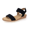 VJH Comfort Black Flat Open Toe Elastic Ankle Strap Slip on Low Wedge Sandals