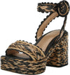 Sam Edelman Iliana Black/Natural Raffia Ankle Strap Open Toe Block Heeled Sandals