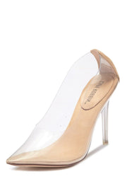 Cape Robbin Glass Doll Clear Nude Pointed Toe Lucite Glass Heel Stiletto Pumps