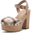 Jessica Simpson Draiye Light Nude Plaid Chunky Ankle Strap Clog Platform Pumps