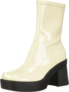 Nine West Gerri Cream Patent Chunky Block Heel Squared Toe Ankle Platform Boots