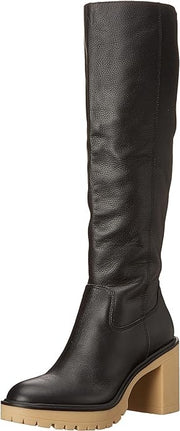 Dolce Vita Corry H2O Black Leather Block Heel Almond Toe Knee High Fashion Boot