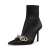 Steve Madden Elegant Black Satin Stiletto Heel Pointed Toe Rhinestone Bow Bootie