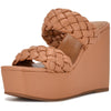 Nine West Nessie 3 Light Cognac Squared Open Toe Slip On Braided Wedge Sandals