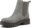 Soda Pilot Grey Nubuck Lug Sole Low Heel Chelsea Ankle Boots Double Elastic Gore