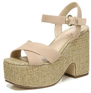 Sam Edelman Trianna Sesame Squared Open Toe Ankle Strap Block Heeled Sandals