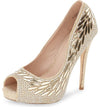 Lauren Lorraine Estelle Nude Shimmer Peep Toe Pump Rhitestone Peep Toe High Heel