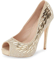 Lauren Lorraine Estelle Nude Shimmer Peep Toe Pump Rhitestone Peep Toe High Heel