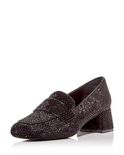 Jeffrey Campbell Ritzy Black Velvet Black Slip On Block Heel Squared Toe Loafers