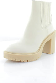 Dolce Vita Caster H2O Ivory Leather Pull On Block Heel Fashion Ankle Boots Wide