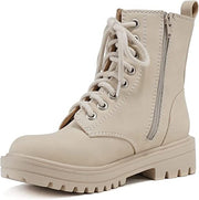 Soda Firm Beige Nbpu Lace Up Rounded Toe Chunky Platform Combat Ankle Wide Boots